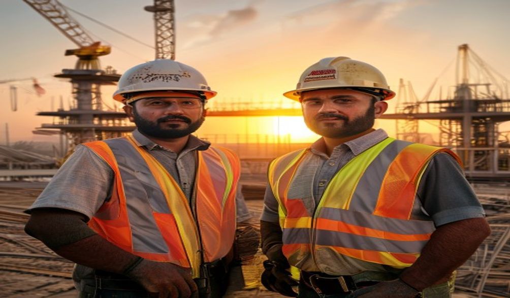 Pakistani workers at a Gulf construction site