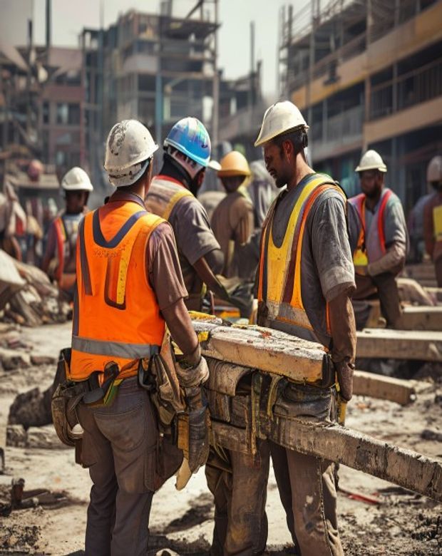 Construction laborers working