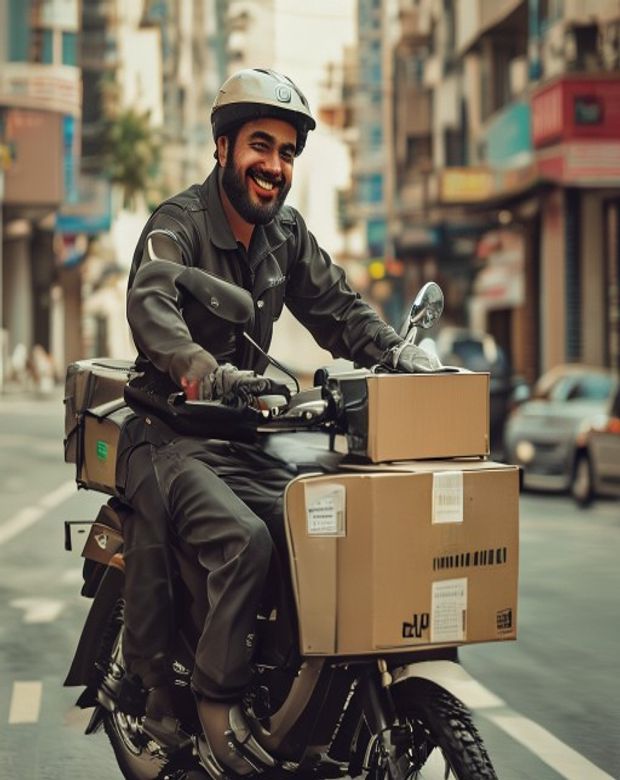 Pakistani delivery bike rider